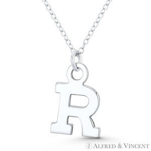 Initial Letter "R" 22x13mm (0.9in x 0.5in) Charm Pendant in .925 Sterling Silver